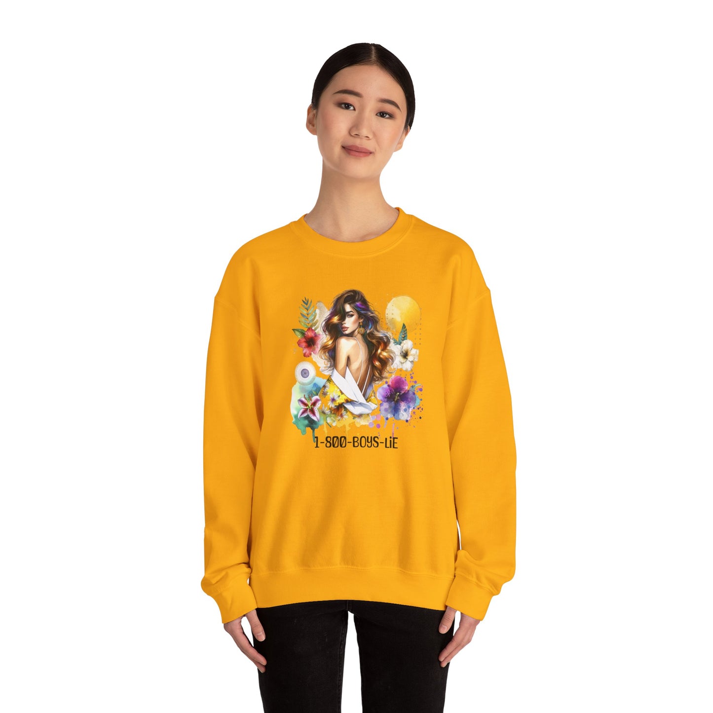 1-800-Boys-Lie Bohemian Floral Crewneck Sweatshirt, Trendy Oversized Sweater, Unique Gift for Her, Cozy Fall Apparel, Birthday & Casual Wear