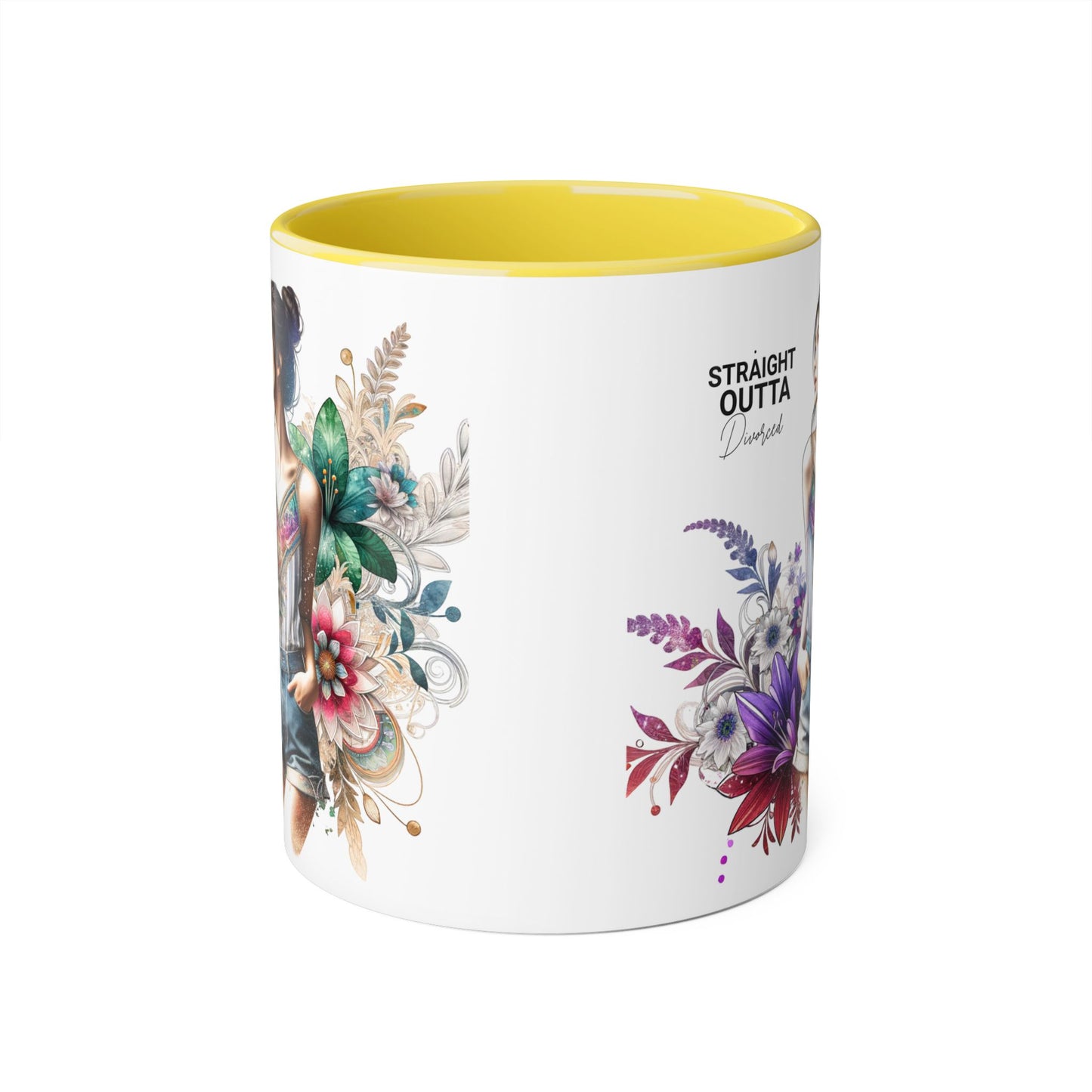 Straight Outta Divorced Humoristic Vibrant Accent Mugs, 11oz - Perfect for Gifts, Home Decor, Coffee Lovers, Birthdays, and Celebrations