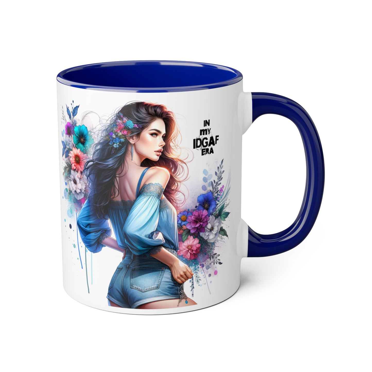 Bold Floral Accent Mug, 11oz | In My IDGAF Era, Ideal for Coffee Lovers, Gift for Her, Boho Decor, Motivational Gift