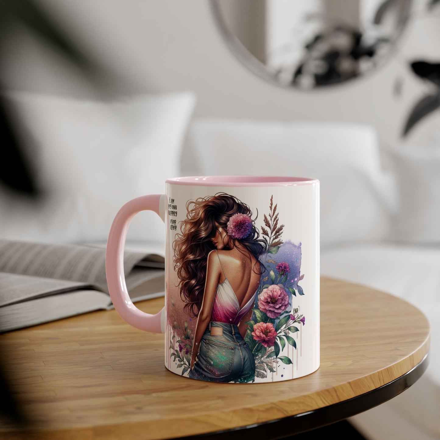 Boho Floral Accent Mug - 11oz - Inspirational "I Am My Own Happily Ever After " Design