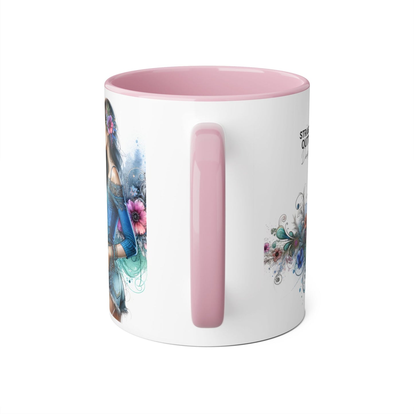 Straight Outta Divorced Humoristic Bohemian Accent Mugs with Floral Art – Trendy Coffee Cup, Gift for Friends, Decor, Home, Birthday, or Celebration