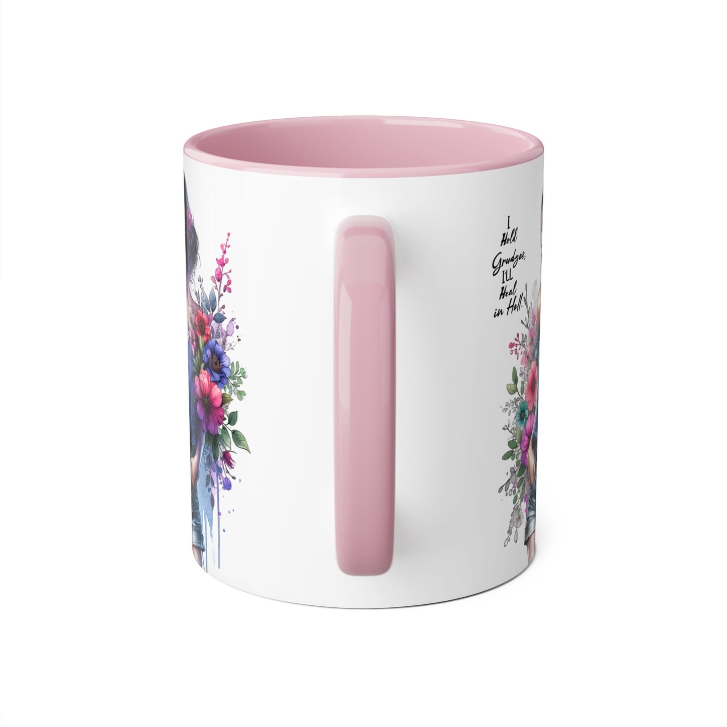 I Hold Grudges, I'll Heal in Hell Humoristic Floral Accent Mug, 11oz Coffee Cup for Grandma, Gift for Her, Birthday Present, Mother's Day, Home Decor, Floral Design