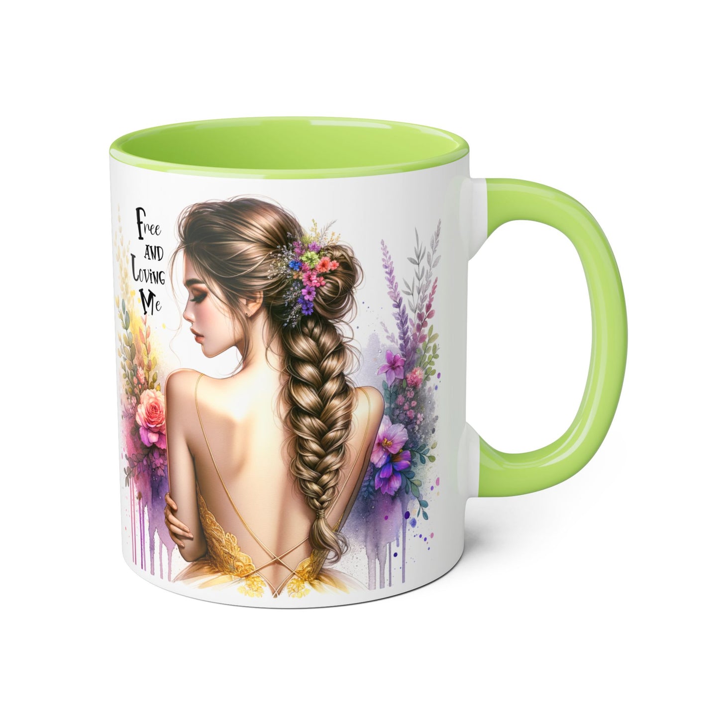 Bohemian Inspirational Mug, Free and Loving Me Coffee Cup, Unique Gift for Her, Floral Design, Tea Lover's Mug, Vintage Style Drinkware