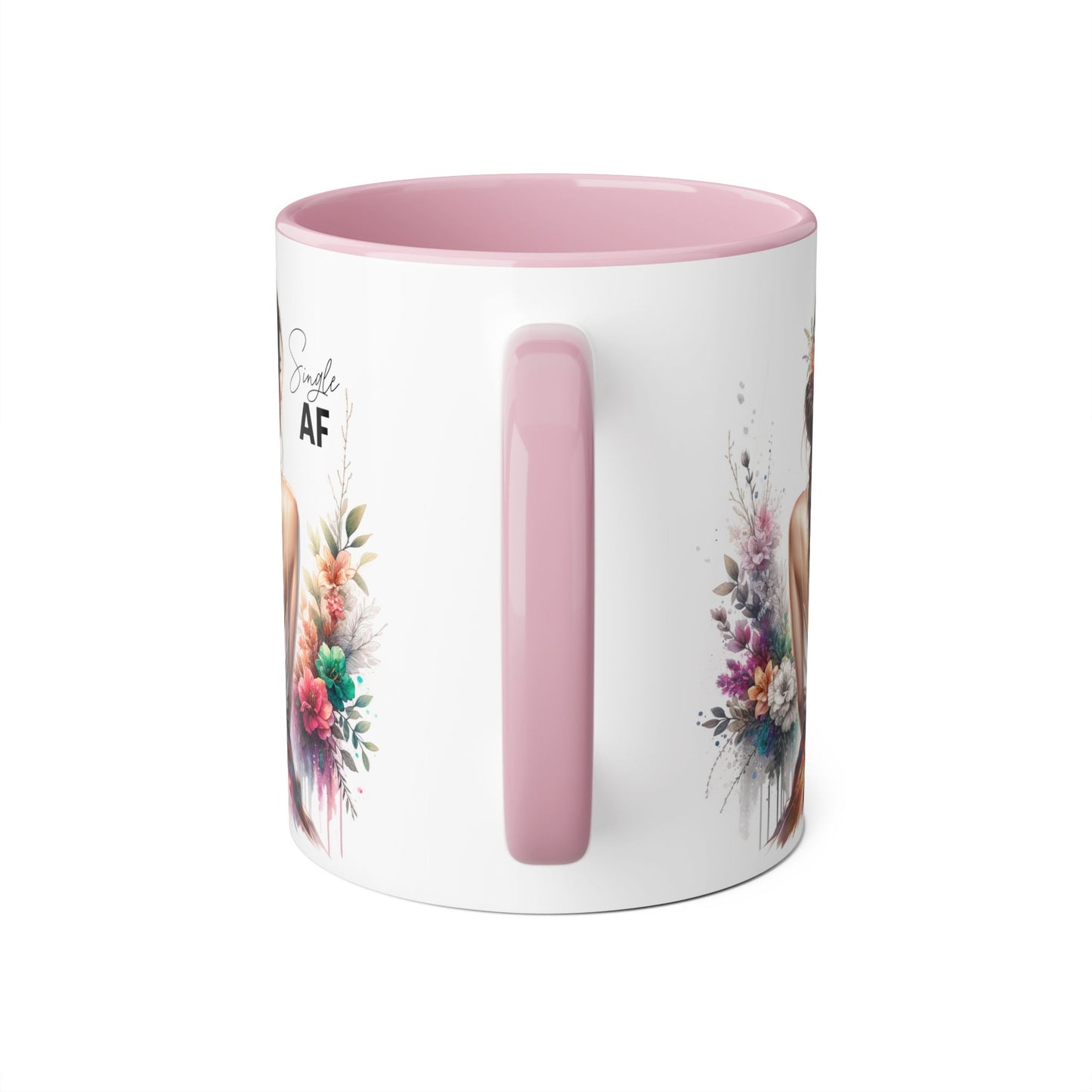 Single AF Bohemian Accent Mug - Smile AF, Floral Coffee Cup, Gift for Her, Inspirational Drinkware, Home Décor, Unique Present