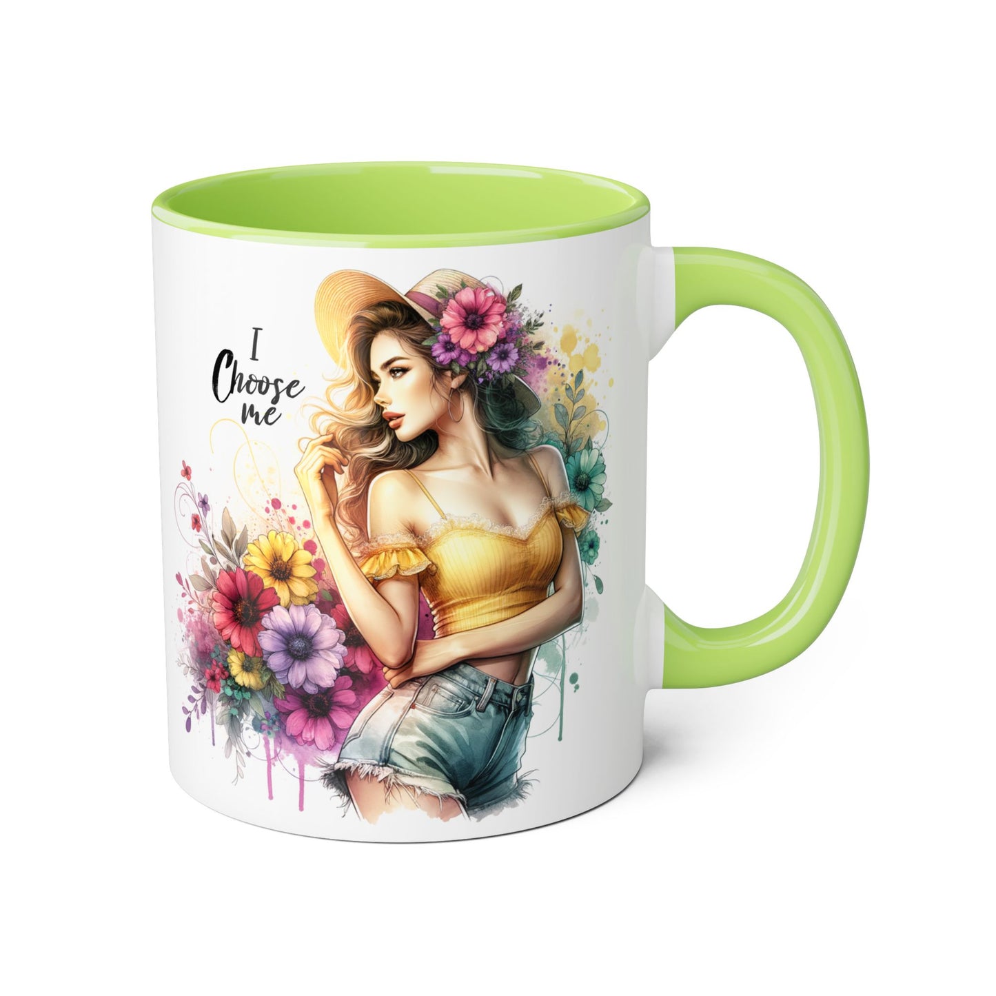 I Choose Me Chic Floral Accent Mug, Inspirational Gift for Her, Coffee Tea Lover, Birthday Present, Colorful Art Mug