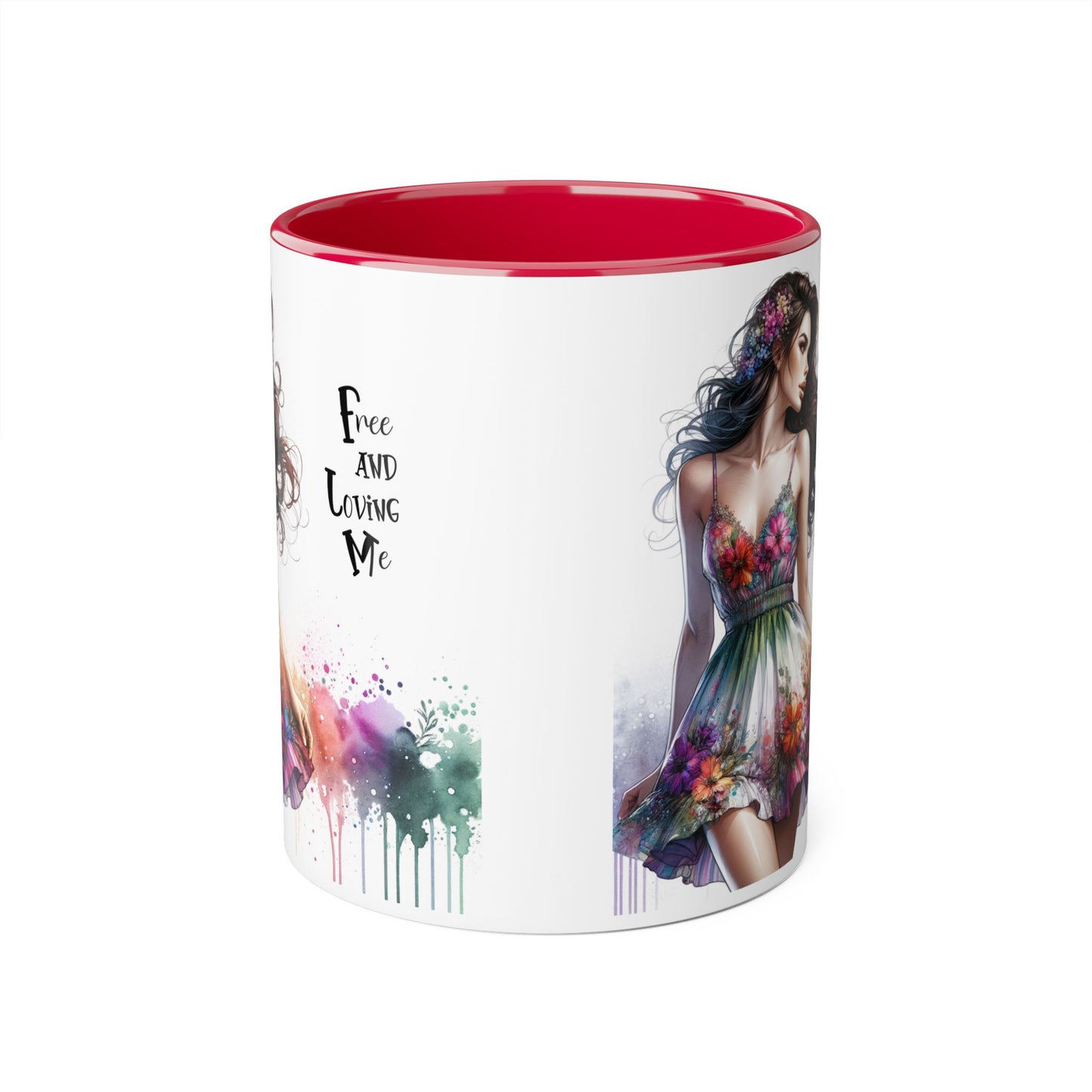 Floral Art Inspirational Coffee Mug, Free and Loving Me, Gift for Her, Colorful Drinkware, Boho Mug, Artistic Tea Cup