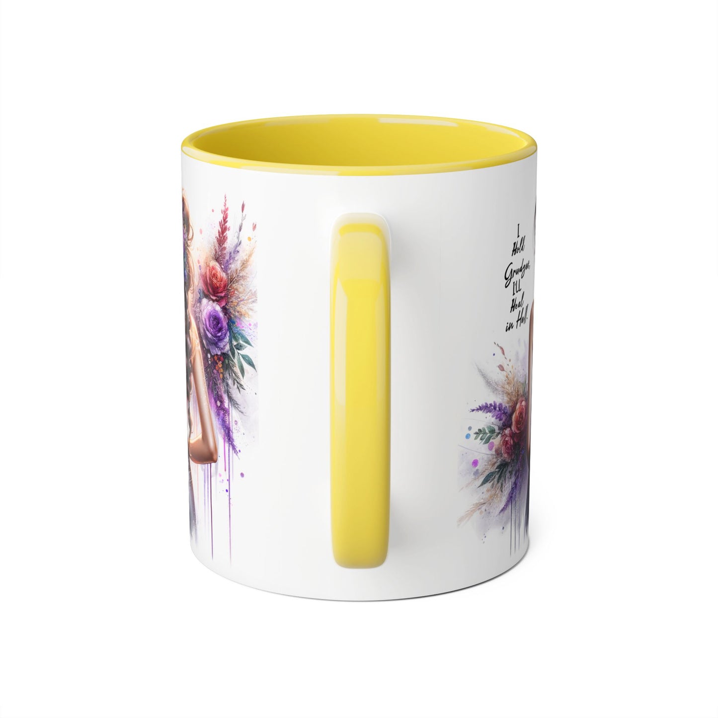 I Hold Grudges, I'll Heal in Hell Colorful Floral Accent Mug, Inspirational Mug, Gift for Friends, Coffee Lover Mug, Unique Tea Mug, Motivational Drinkware