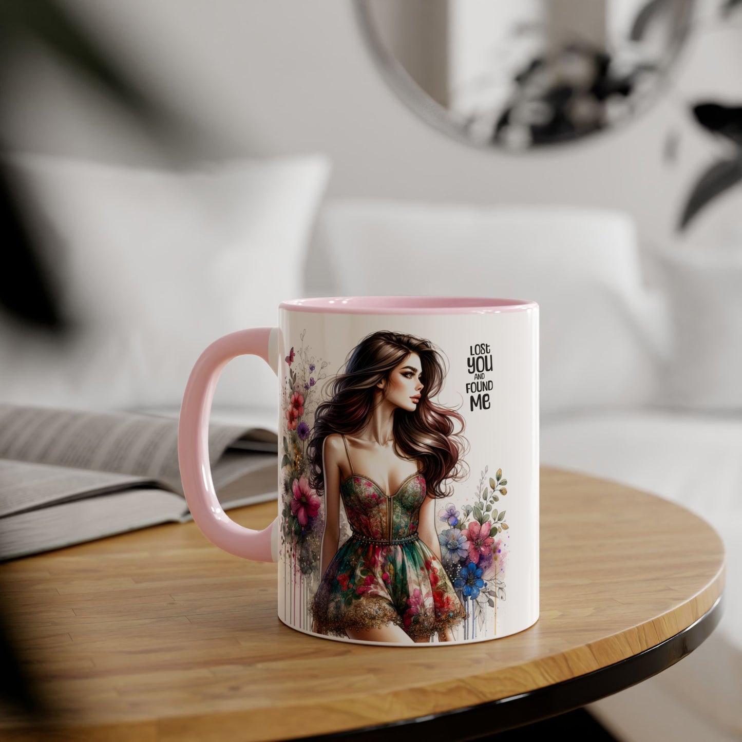 Lost You and Found Me Floral Accent Mug, Coffee Cup Gift for Her, Inspirational Drinkware, Home Decor, Birthday Present