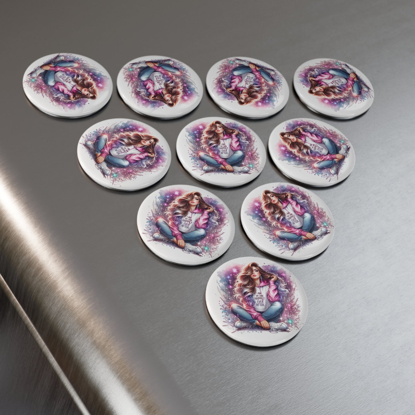 I Am My Own Happily Ever After Button Magnet Set - Inspirational Round Magnets (1 & 10 pcs)