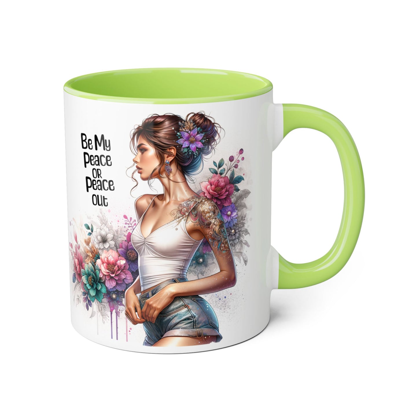 Be My Peace or Peace Out Bohemian Floral Accent Mug - Inspirational Coffee Cup, Gift for Her, Peaceful Vibes, Birthday Present, Home Decor, Artistic Drinkware