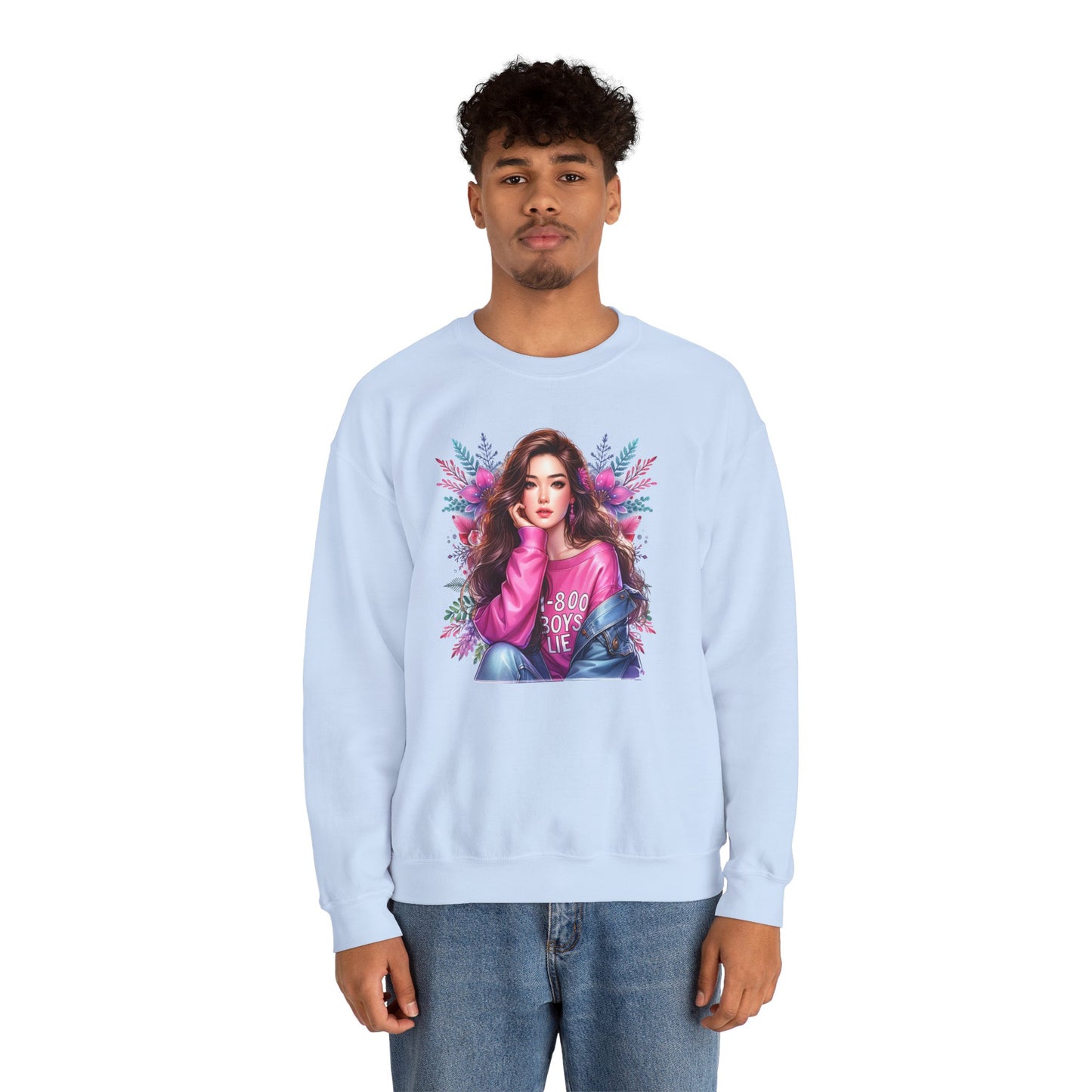 1-800-Boys-Lie Trendy Crewneck Sweatshirt - Cozy Unisex Pullover, Perfect for Casual Days, Gifts for Her, Cute Fashion Layering, Everyday Style