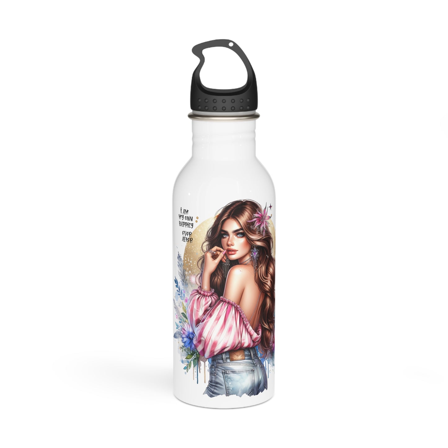 I Am My Own Happily Ever After Stylish Stainless Steel Water Bottle - Inspirational Floral Design for Fitness & Outdoor Enthusiasts
