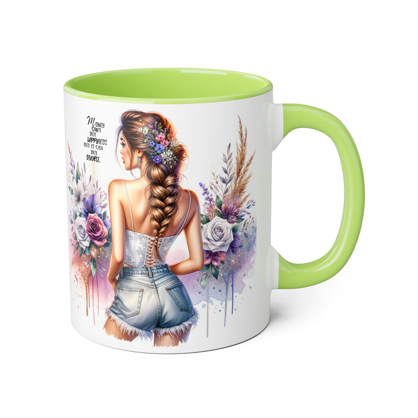 Money Can't Buy Happiness But It Can Buy Divorce Humoristic Floral Art Accent Mug, Inspirational Gift for Her, Coffee Cup with Quotes, Unique Ceramic Drinkware, Mother's Day Present