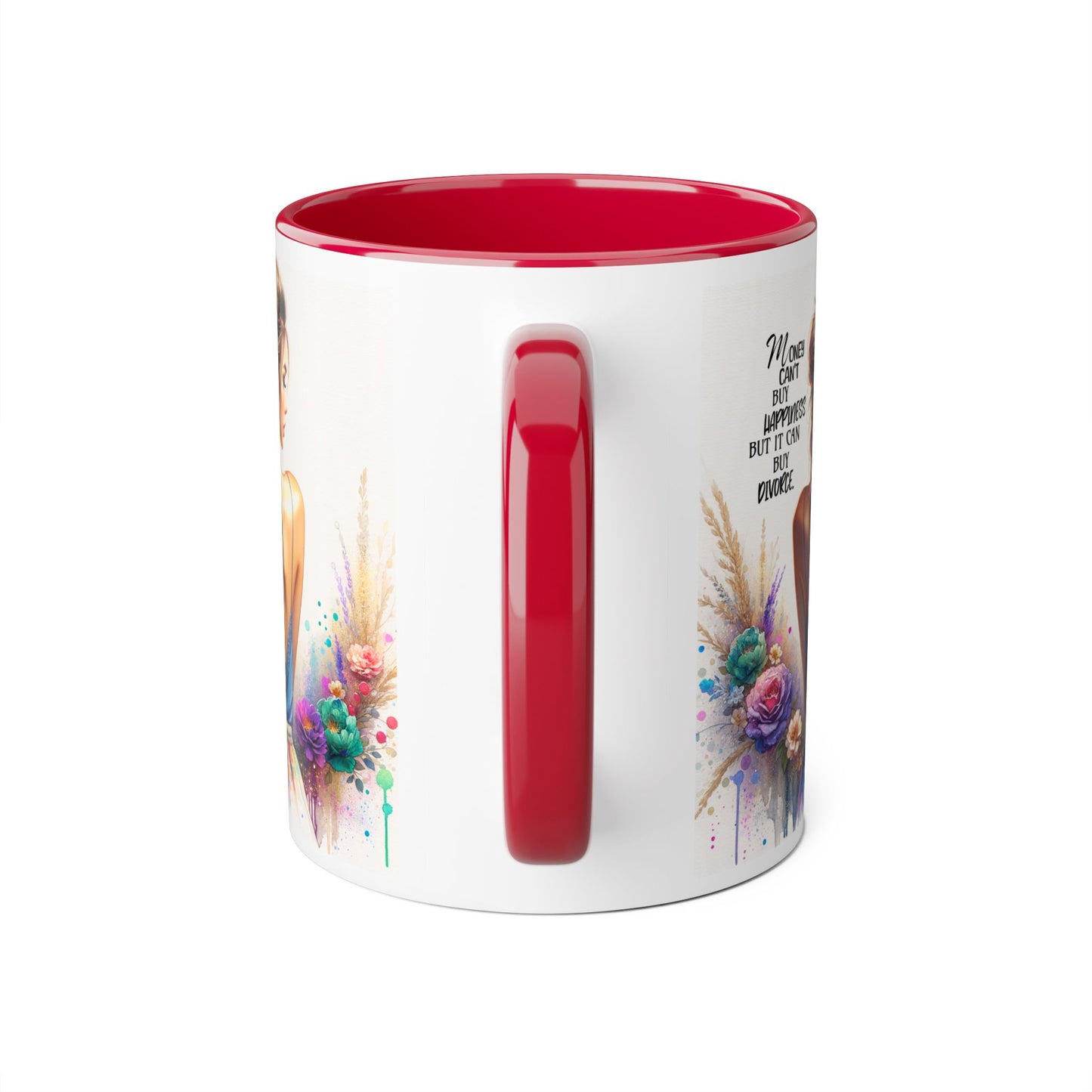 Money Can't Buy Happiness But It Can Buy Divorce Humoristic Empowering Accent Mugs | Inspirational Gift for Women | Unique Coffee Mug | Floral Design | Self-Care Reminder | Motivational Quote