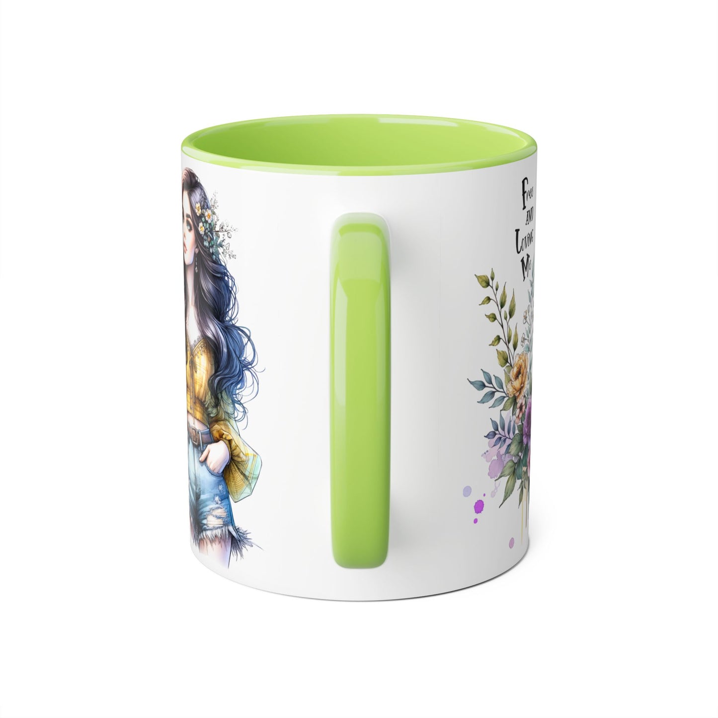 Bohemian Floral Accent Mug, Free and Loving Me Coffee Cup, Gift for Her, Unique Art Mug, Morning Beverage Lover's Gift