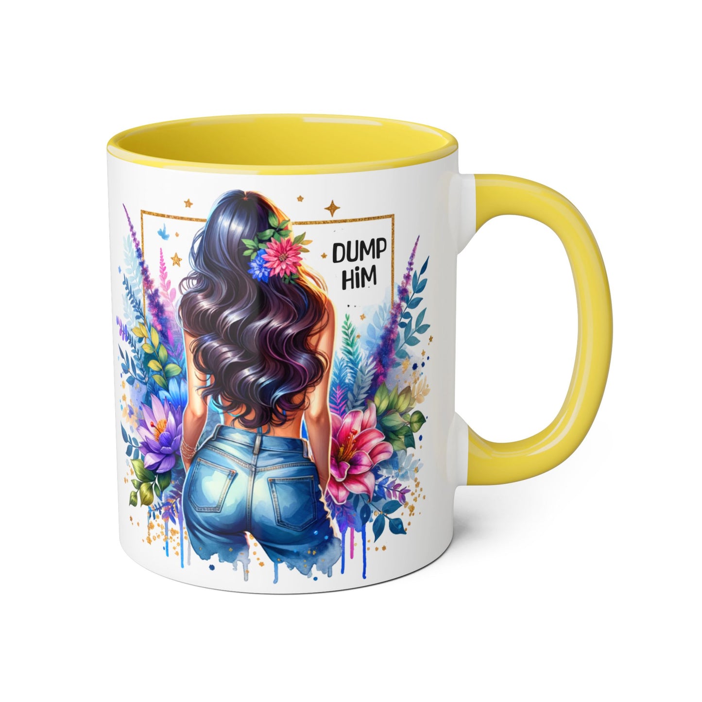Colorful Floral Accent Mug with 'Dump Him' Design, Perfect Gift for Friends, Celebrations, Self-Care, Motivational Mug, Coffee Lover's Gift