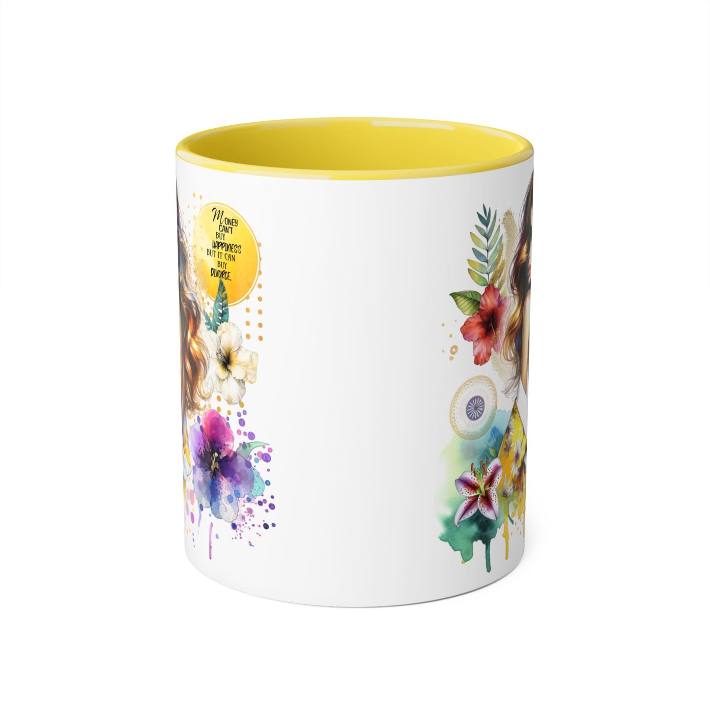 Money Can't Buy Happiness But It Can Buy Divorce Accent Mugs, 11oz