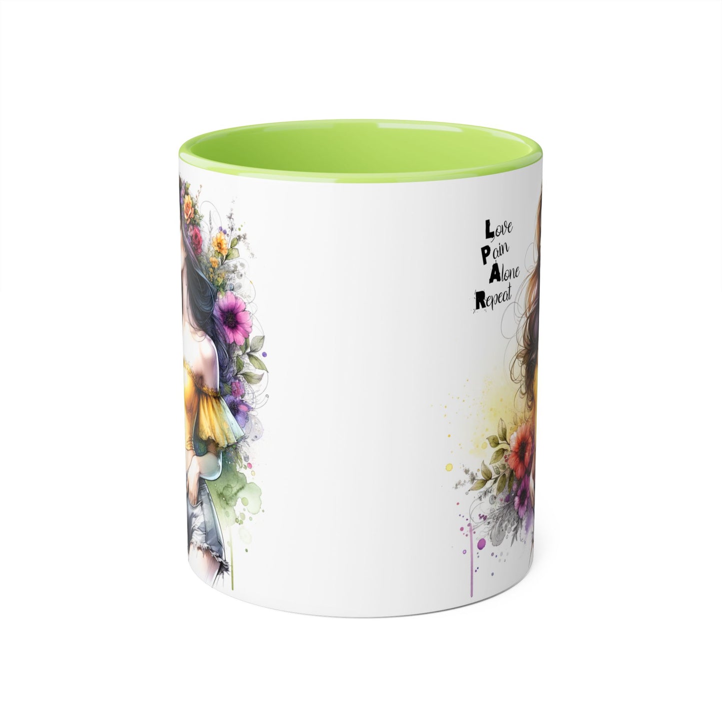 Colorful Artistic Accent Mug with Floral Design, Boho Coffee Cup, Gift for Her, Unique Tea Mug, Inspirational Quote Mug