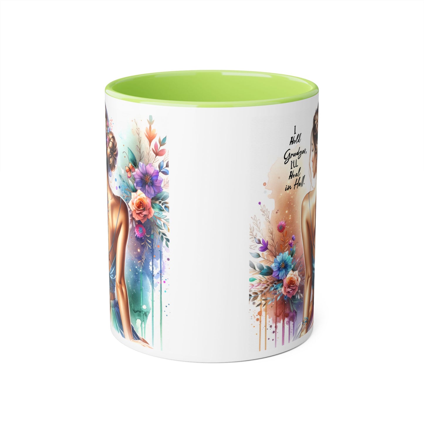 I Hold Grudges, I'll Heal in Hell Artistic Accent Mugs for Creative Souls, Unique Gift for Artists, Inspirational Coffee Cup, Floral Design Mug, Great for Birthdays, Holidays