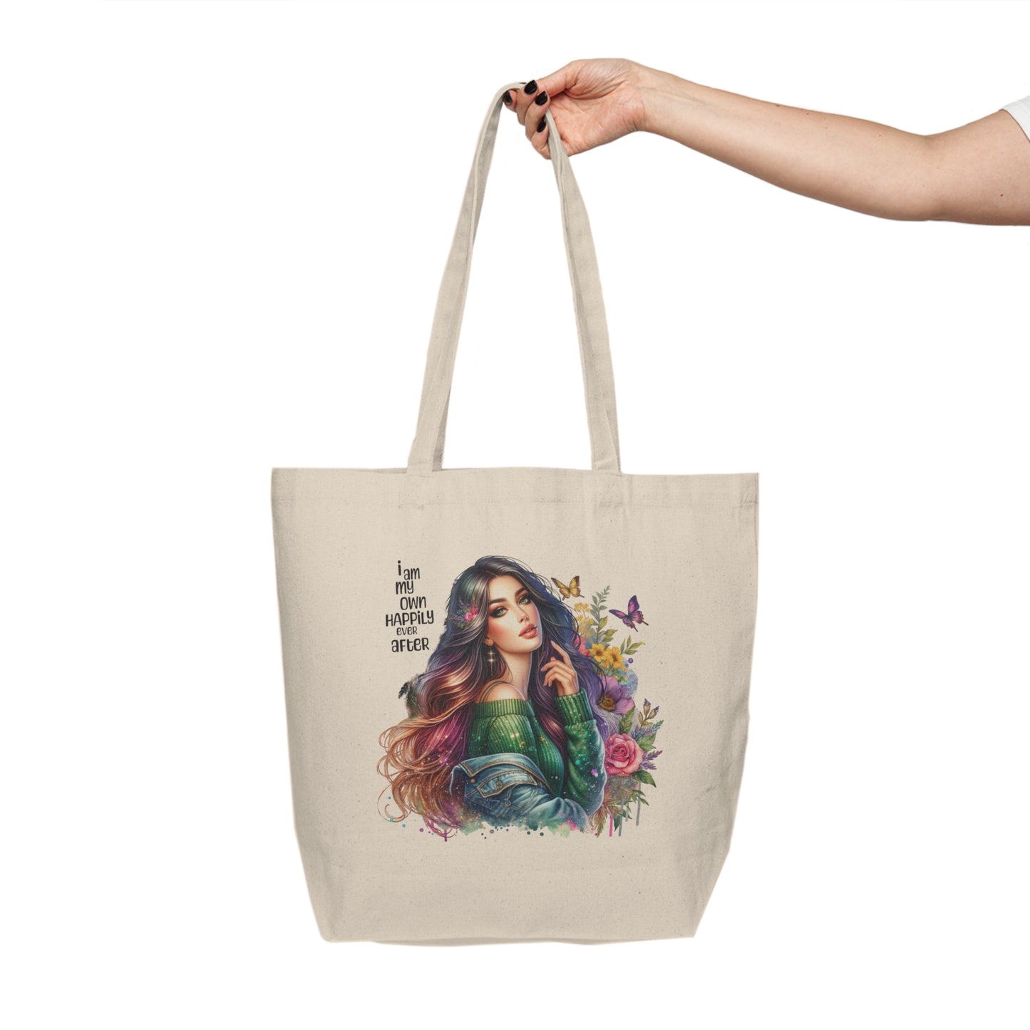 I Am My Own Happily Ever After Floral Inspirational Tote Bag, Eco-Friendly Canvas Bag, Shopping Tote for Women, Gift for Her, Travel Bag, Statement Shoulder Bag