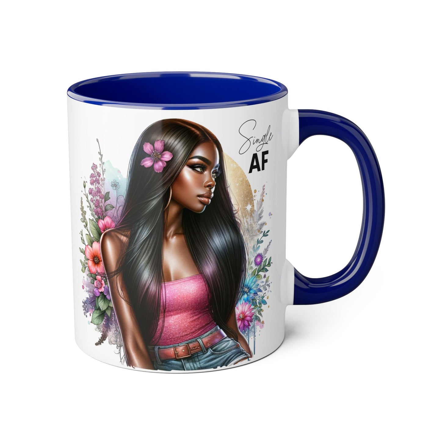 Single AF Stylish Accent Mug, Beautiful Coffee Cup, Unique Gift for Her, Trendy Drinkware, Floral Design Mug, Inspirational Sip