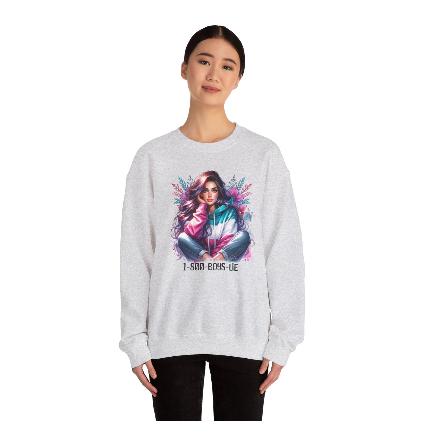 Chic Graphic Crewneck Sweatshirt - 1-800-BOYS-LIE, Cozy Sweatshirt, Fashion Sweatshirt, Casual Wear, Unique Gift, Trendy Outfit