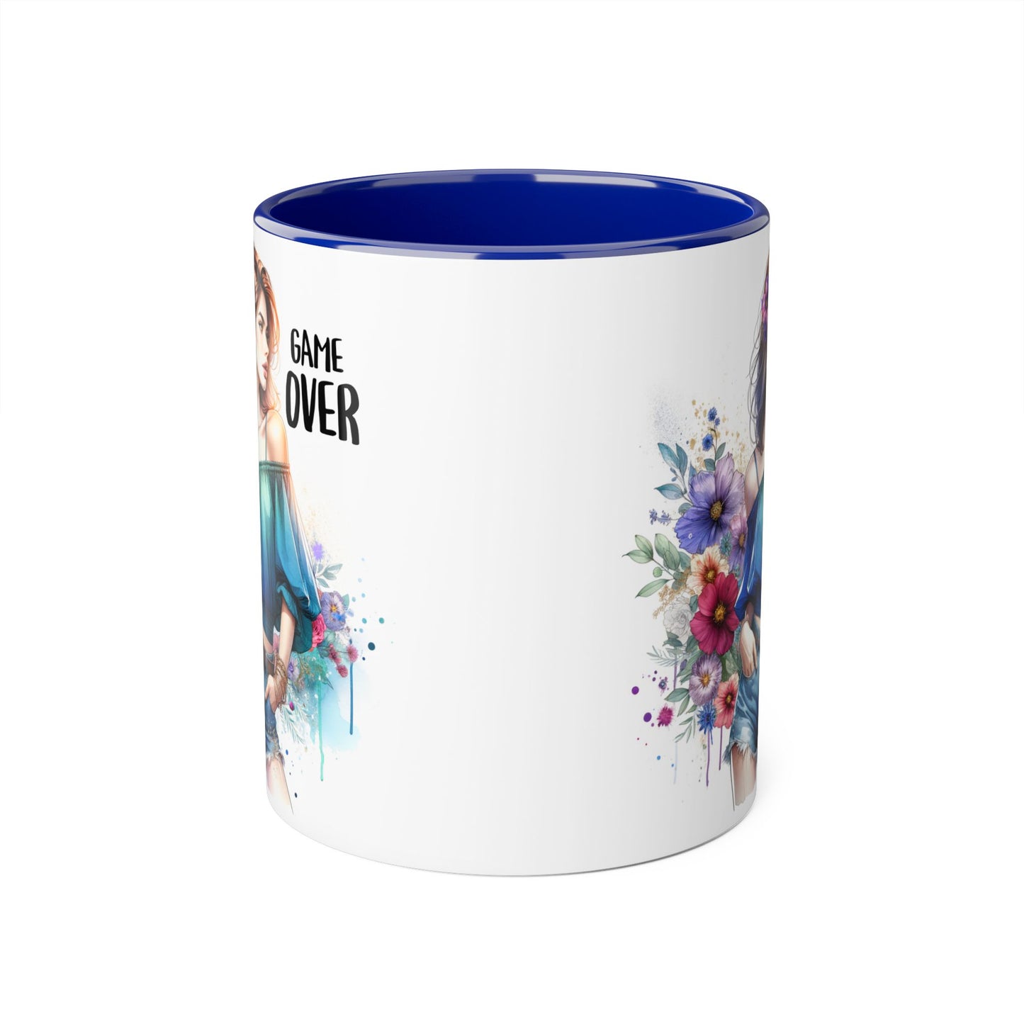 Vibrant Game Over Accent Mug - Floral Design, 11oz Coffee Cup, Unique Gift, for Gamers, Birthday or Everyday Use