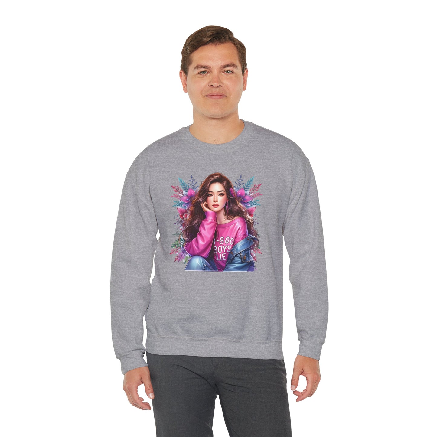 1-800-Boys-Lie Trendy Crewneck Sweatshirt - Cozy Unisex Pullover, Perfect for Casual Days, Gifts for Her, Cute Fashion Layering, Everyday Style