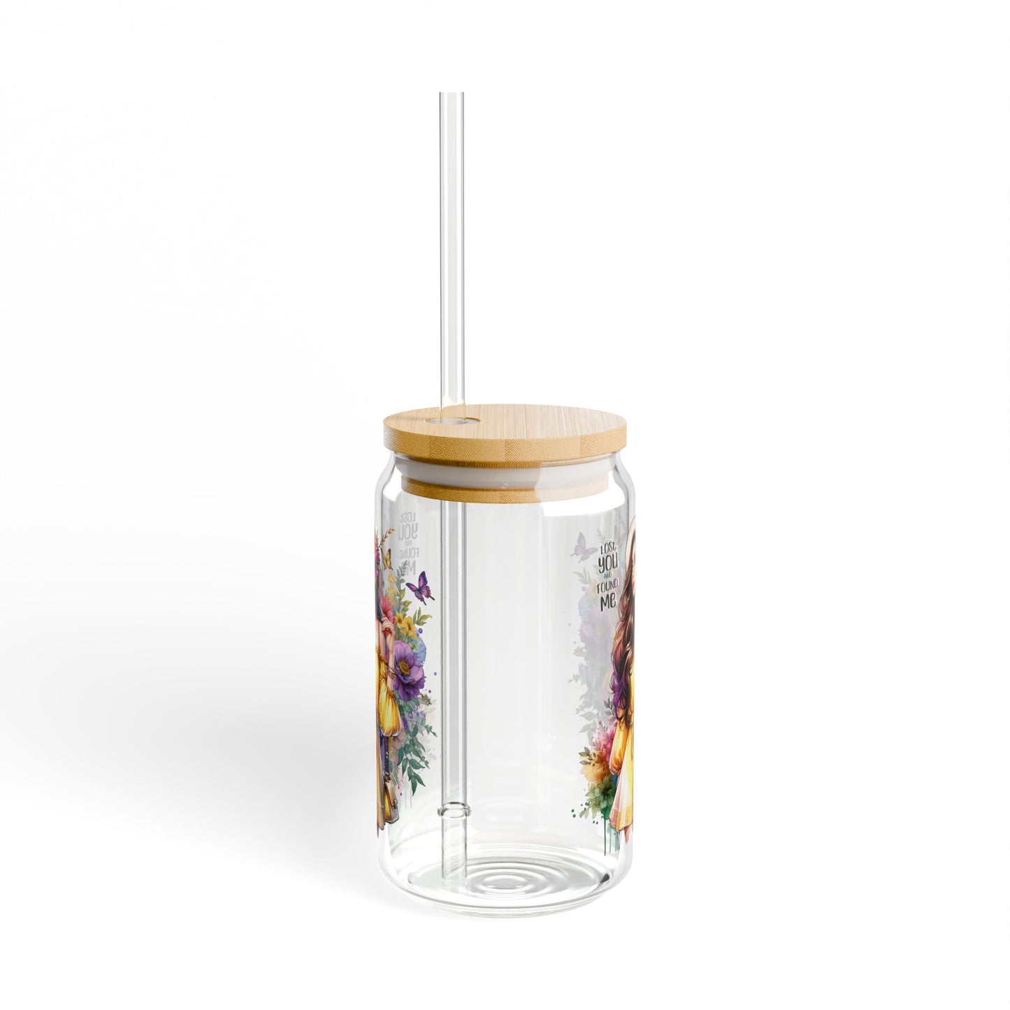 Lost You and Found Me Floral Sipper Glass, Stylish Drinkware for Summer, Gift for Her, Eco-Friendly Glass Cup, Cozy Home Decor, Perfect for Parties