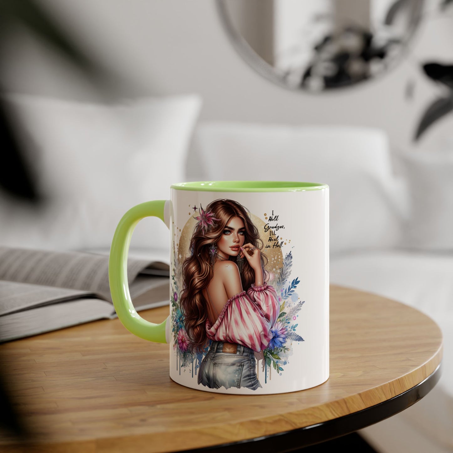 I Hold Grudges, I'll Heal in Hell Stylish Accent Mug, Floral Coffee Cup, Gift for Her, Tea Time Essentials, Boho Chic Mug, Perfect for Birthdays, Casual Everyday Use