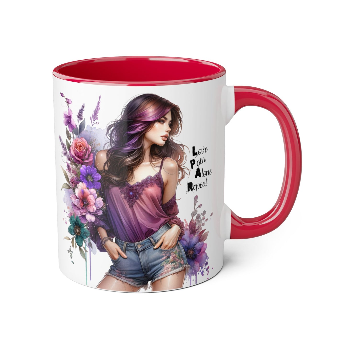 Bohemian Floral Accent Mug | Love Pain Alone Repeat Gift for Her, Inspirational Coffee Cup, Unique Home Decor, Art Mug