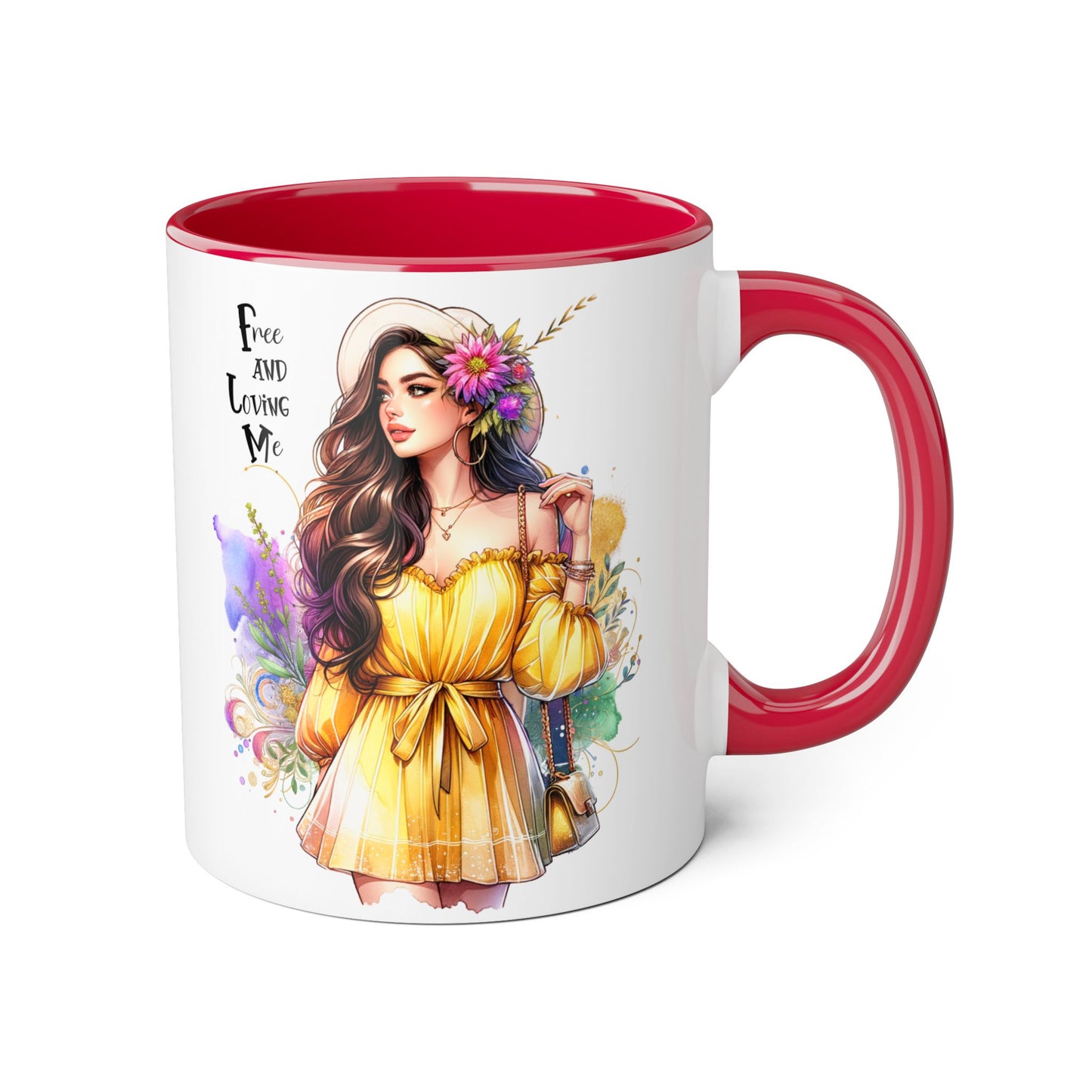 Free and Loving Me Vibrant Accent Mug, Colorful Coffee Cup for Self-Care