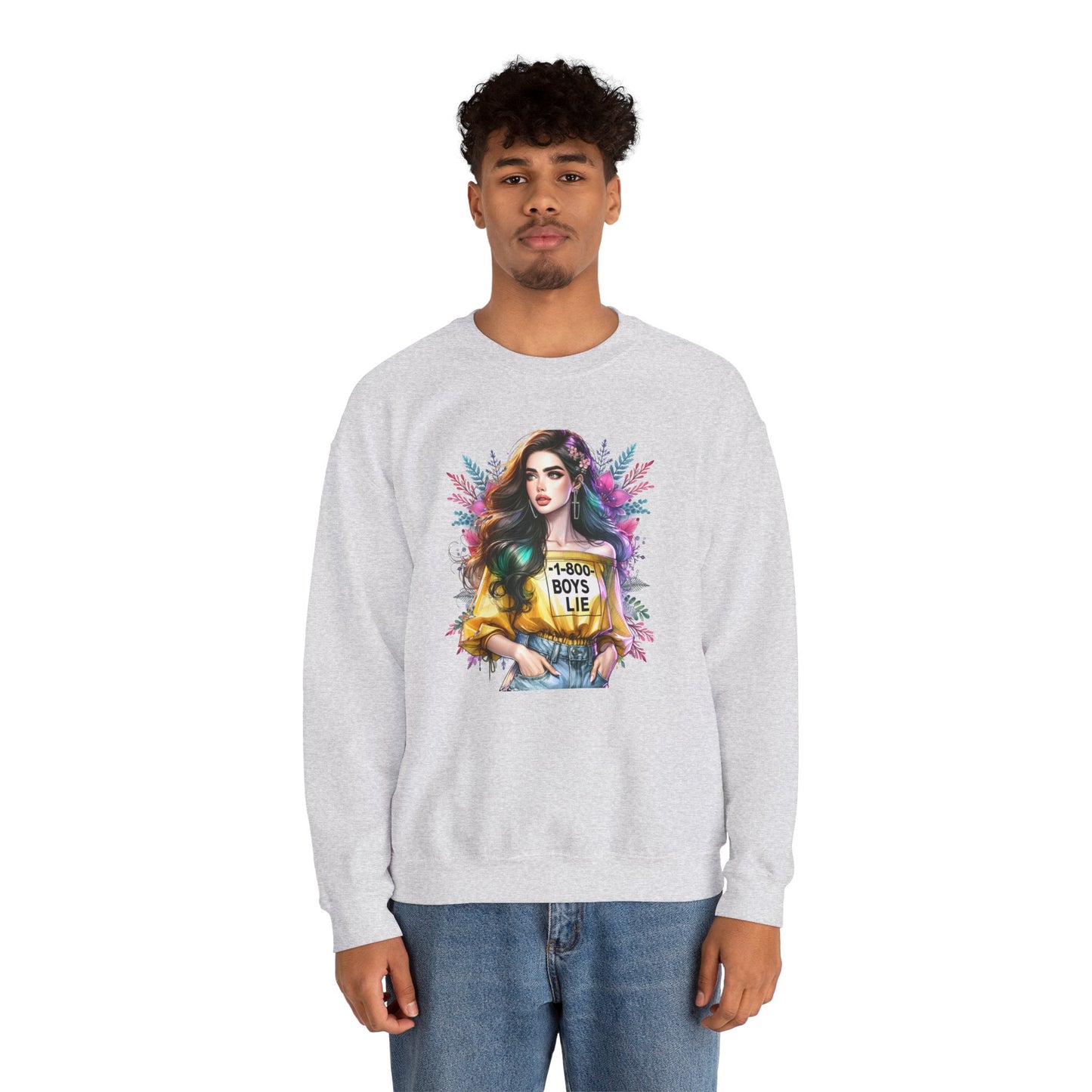 1-800-Boys-Lie Colorful Graphic Crewneck Sweatshirt - 'Boys Lie' Design, Unisex Sweatshirt, Trendy Gift, Casual Wear, Comfortable Outfit
