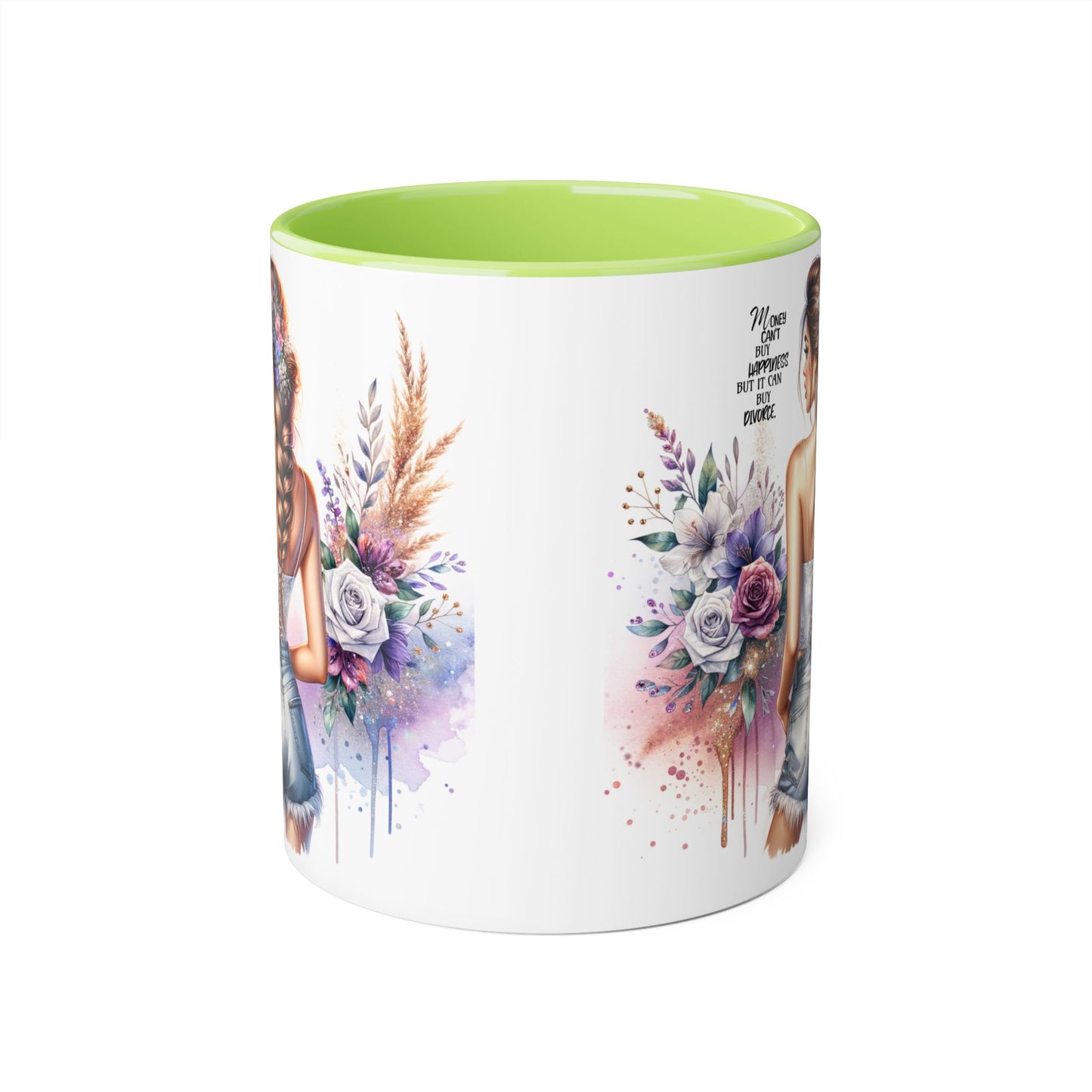 Money Can't Buy Happiness But It Can Buy Divorce Humoristic Floral Art Accent Mug, Inspirational Gift for Her, Coffee Cup with Quotes, Unique Ceramic Drinkware, Mother's Day Present