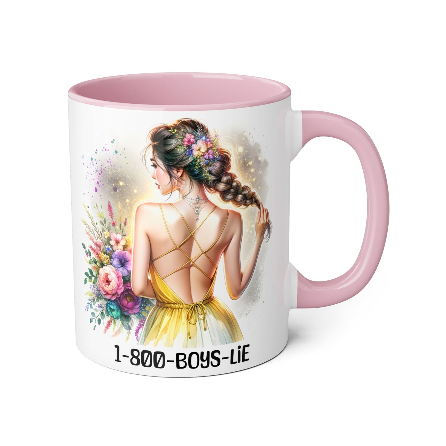 1-800-BOYS-LIE Chic Floral Accent Mug, Artistic Coffee Cup, Gift for Her, Inspirational Tea Mug, Floral Design Drinkware, Home Decor