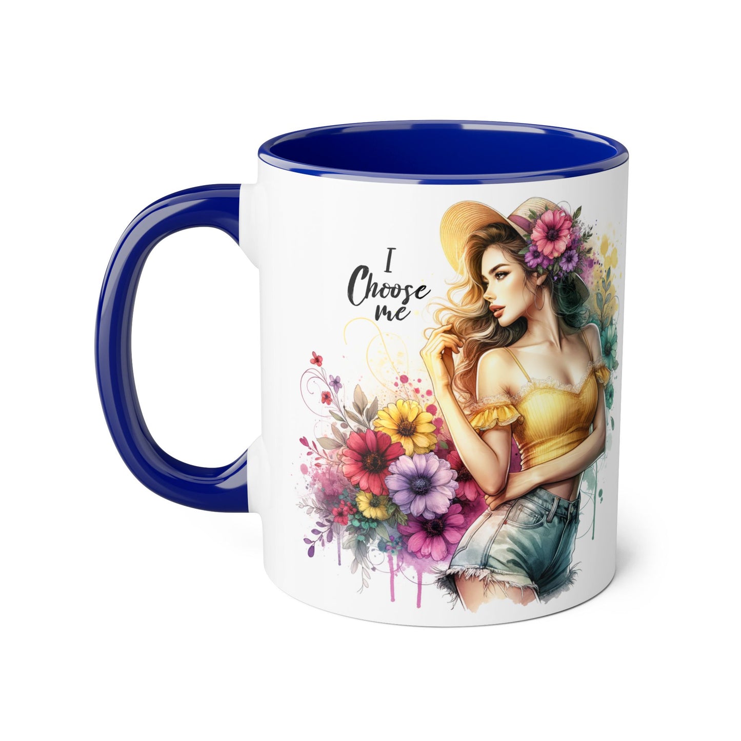 I Choose Me Chic Floral Accent Mug, Inspirational Gift for Her, Coffee Tea Lover, Birthday Present, Colorful Art Mug