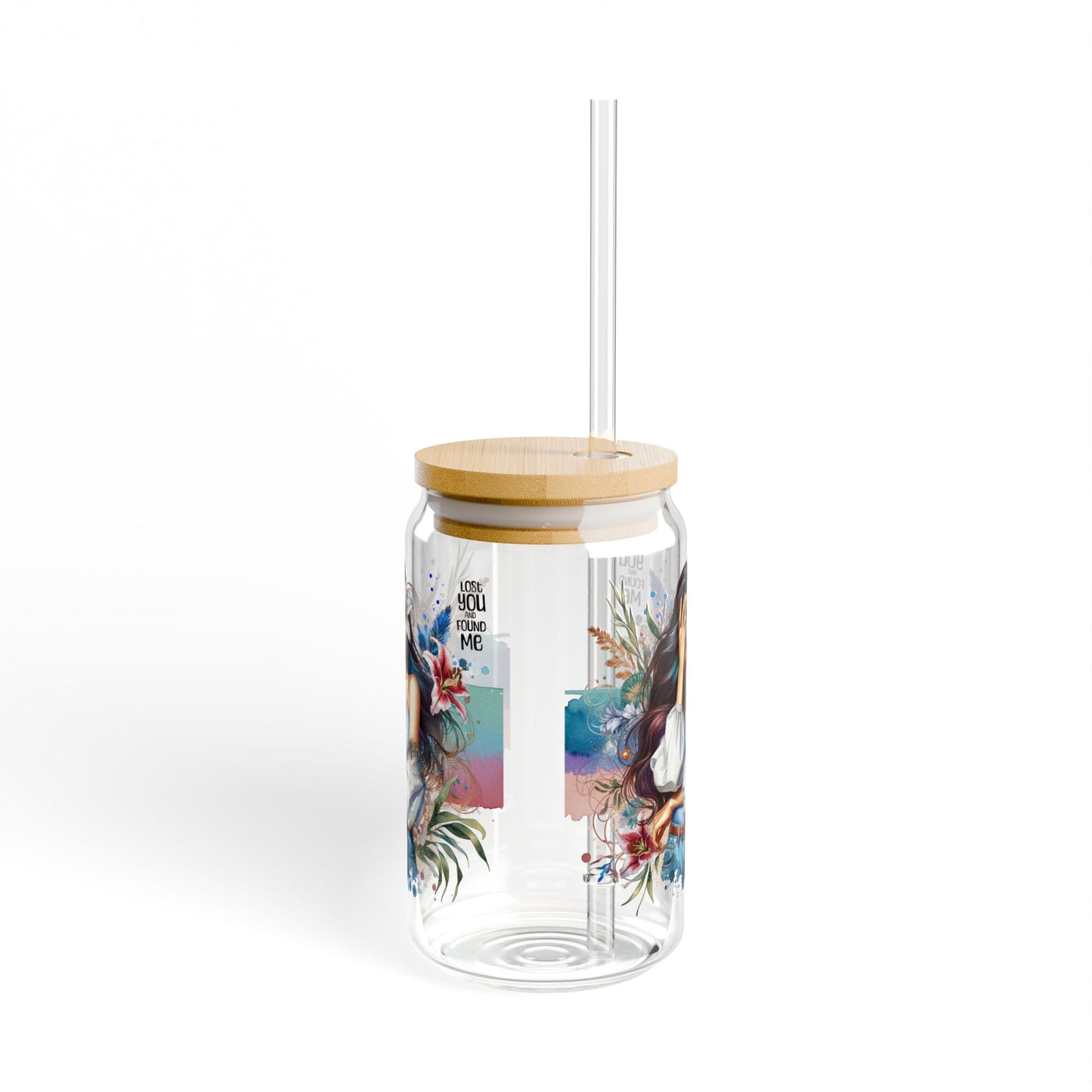 Lost You and Found Me Artistic Sipper Glass, 16oz, Personalized Drinkware, Eco-Friendly Beverage Jar, Unique Gifts, Home Decor, Chic Party Accessory