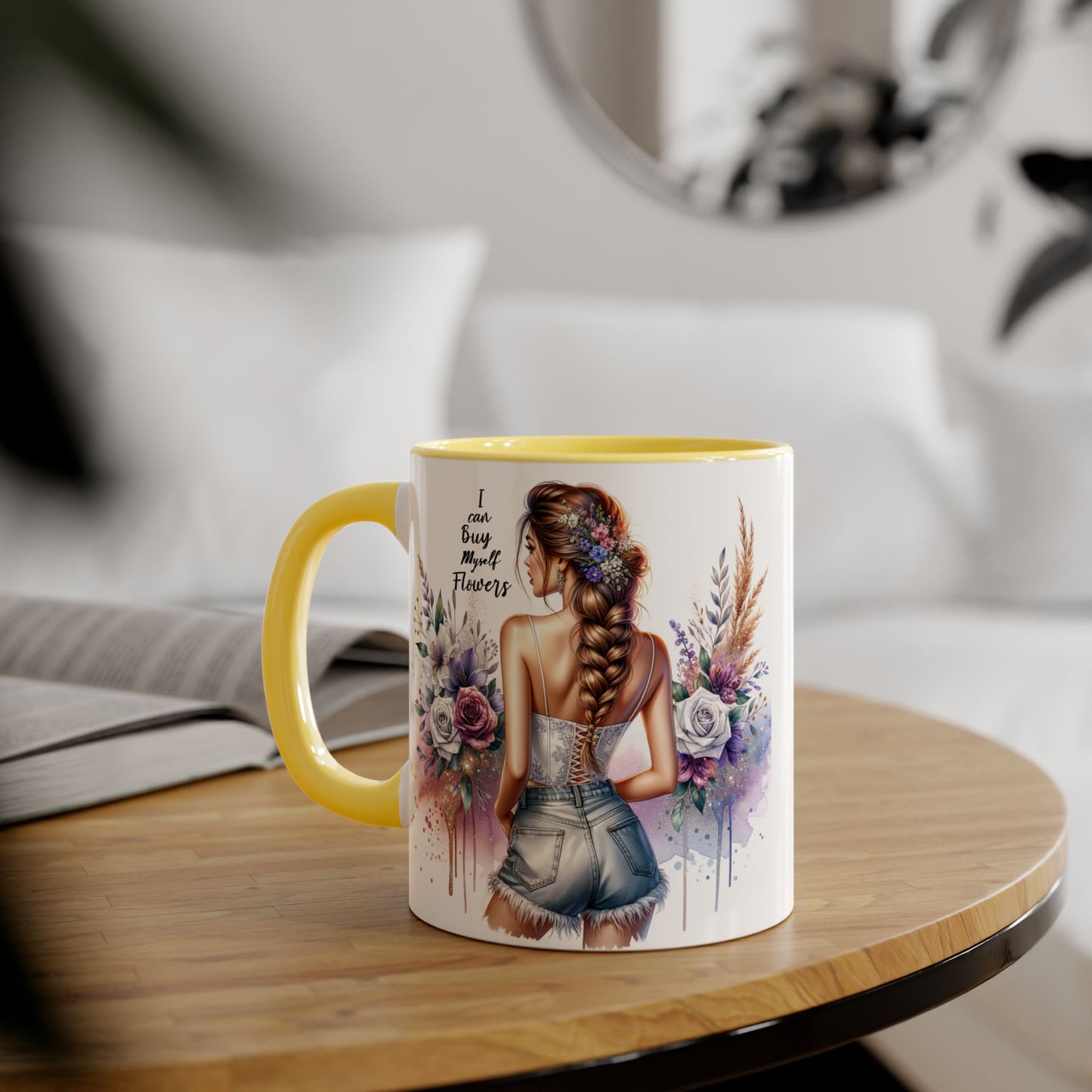 I Can Buy Myself Flowers Floral-Inspired Accent Mug, Boho Coffee Cup, Gift for Flower Lovers, Artful Drinkware for Special Occasions, Women's Inspirational Mug