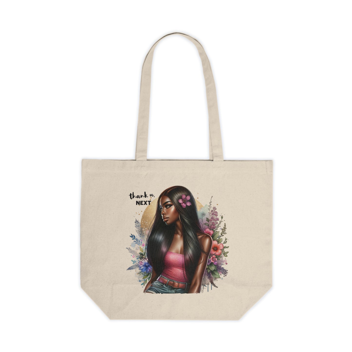 Thank U, Next Chic Floral Tote Bag, Boho Shopping Bag, Thank You Next Canvas Bag, Gift for Her, Eco-Friendly Grocery Tote