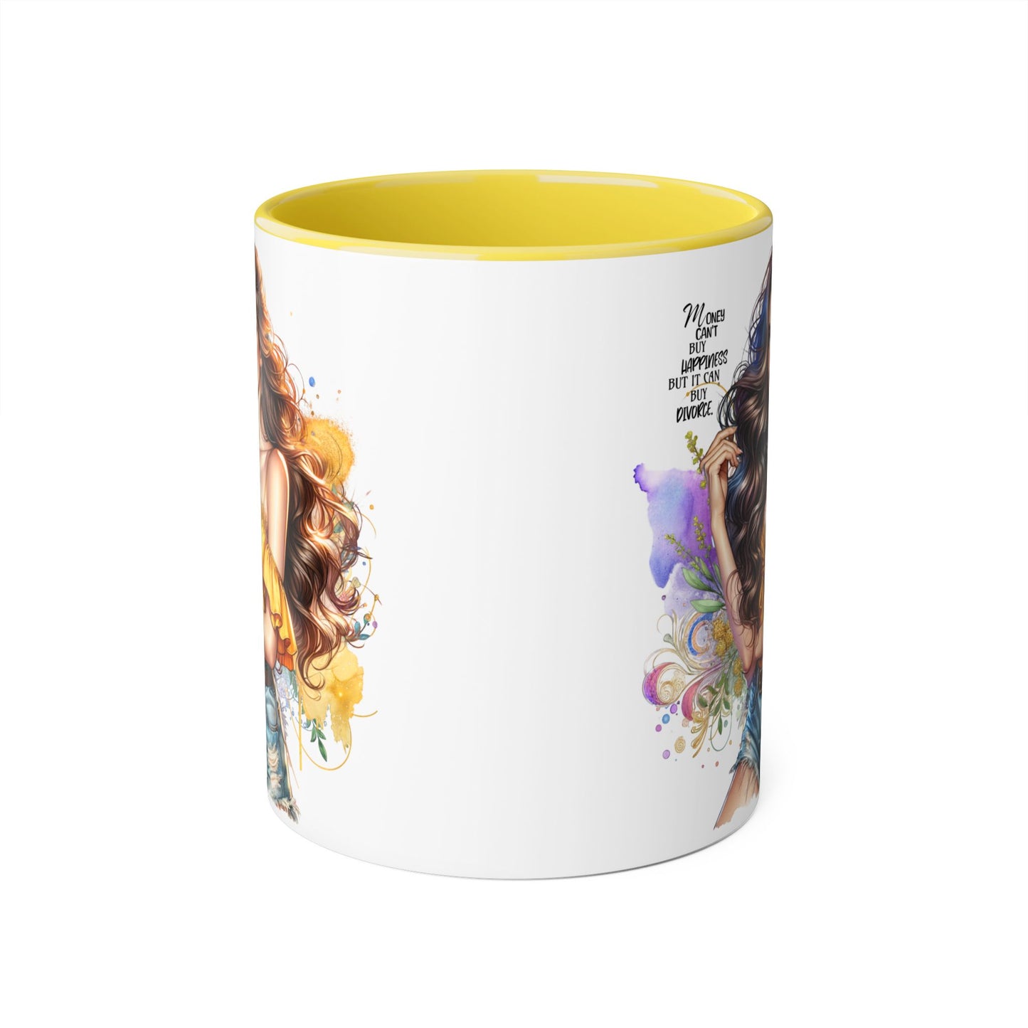 Money Can't Buy Happiness But It Can Buy Divorce Humoristic Empowering Accent Mug, Inspirational Coffee Cup, Artful Drinkware for Self-Care, Perfect Gift for Birthdays, Motivational Decor