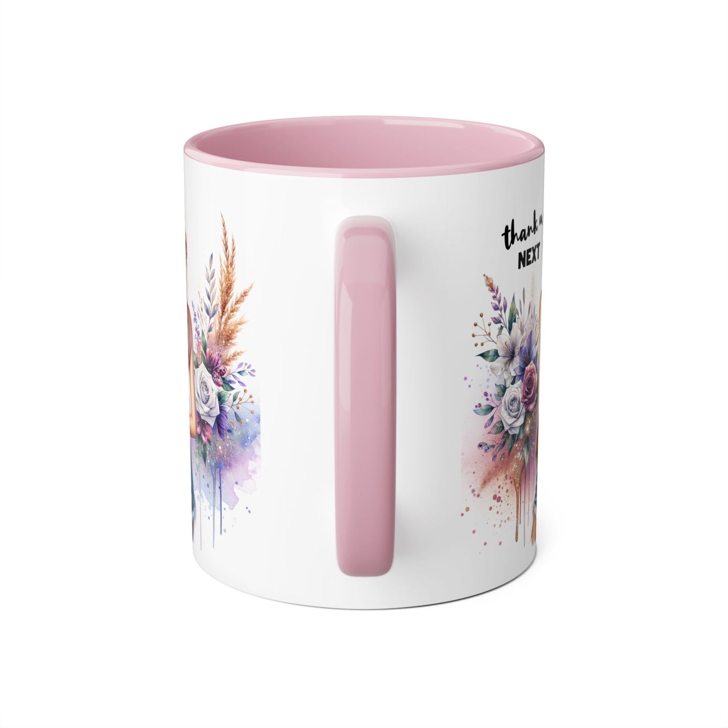 Thank U, Next Boho Inspirational Mug, Coffee Cup, Gift for Friends, Motivational Beverage Holder, Floral Design, Thank U Next