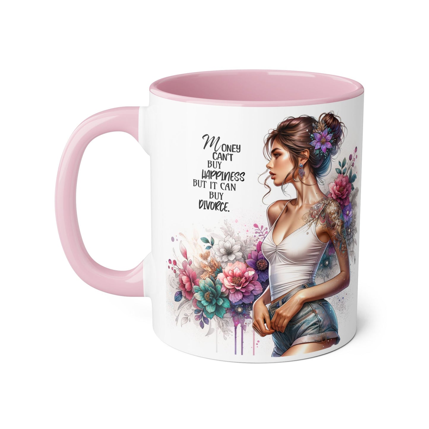 Money Can't Buy Happiness But It Can Buy Divorce Humoristic Boho Floral Accent Mug, Money Can't Buy Happiness, Gift for Coffee Lovers, Inspirational Drinkware, Unique Kitchen Decor