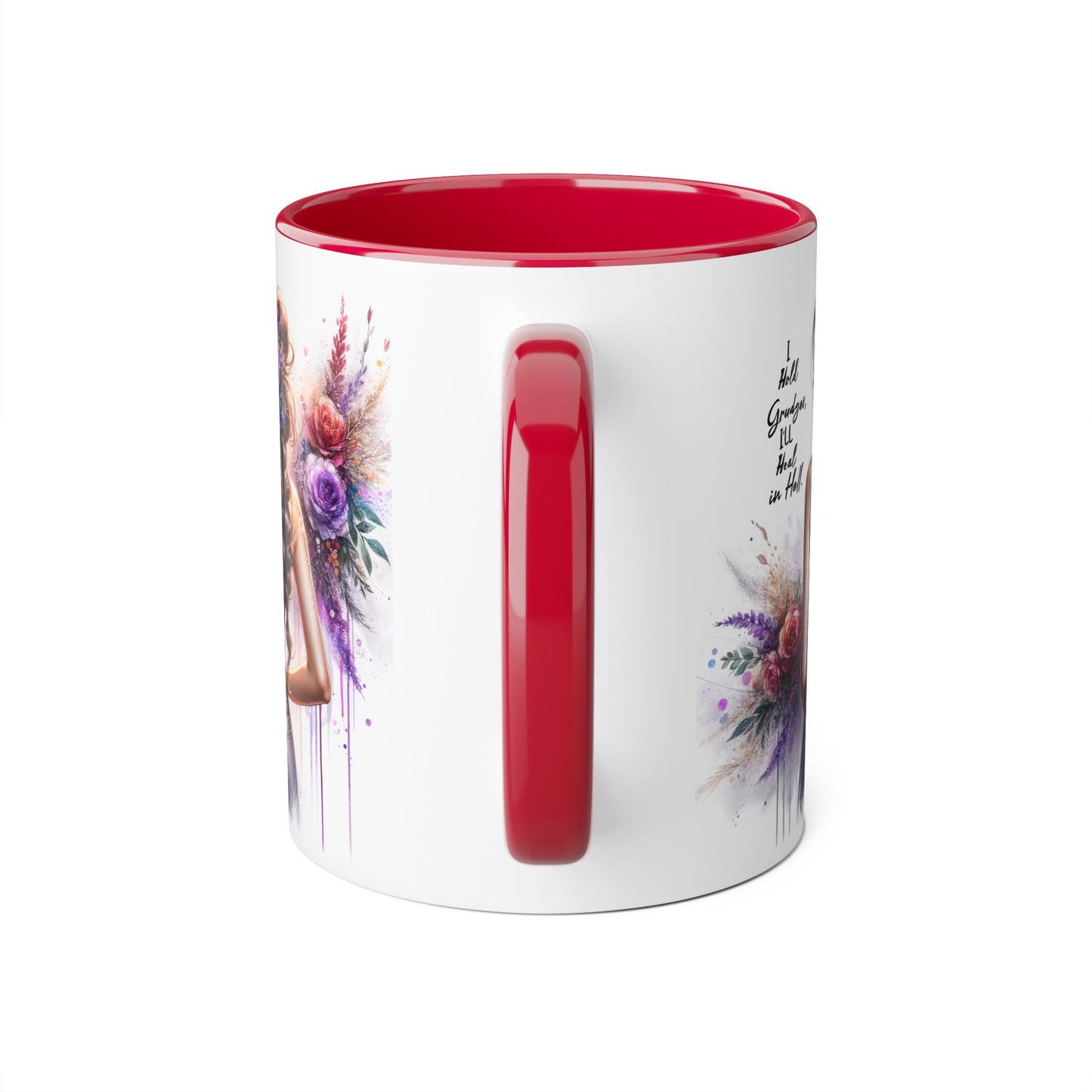 I Hold Grudges, I'll Heal in Hell Colorful Floral Accent Mug, Inspirational Mug, Gift for Friends, Coffee Lover Mug, Unique Tea Mug, Motivational Drinkware