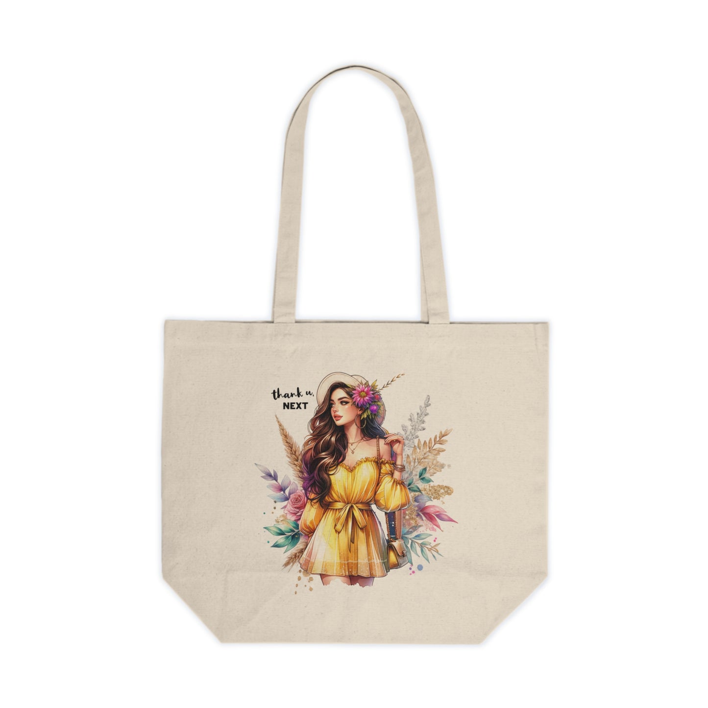 Thank U, Next Elegant Floral Tote Bag, Canvas Shopping Tote for Everyday Use, Eco-Friendly Gift, Bridesmaid Bag, Market Grocery Bag