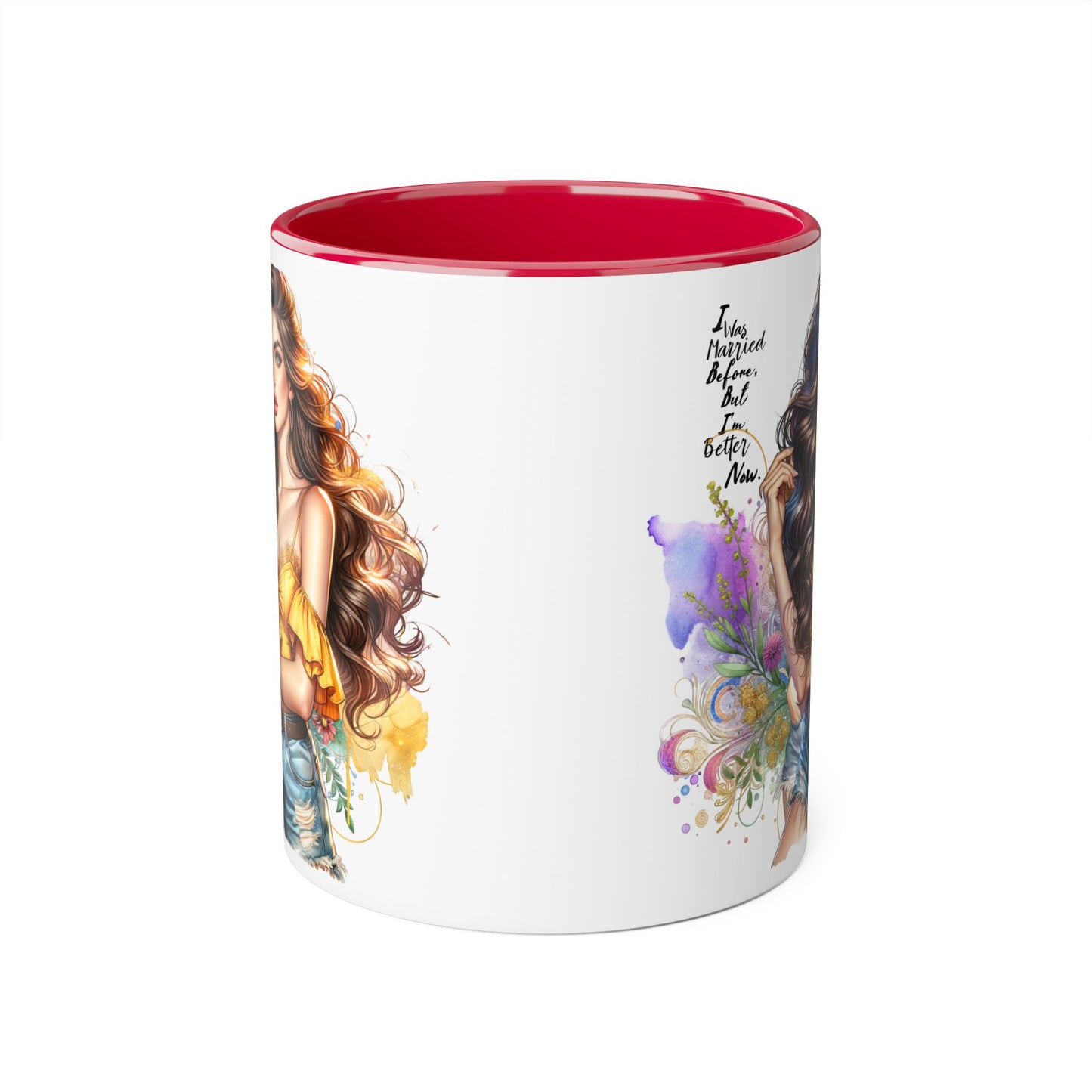 I Was Married Before But I'm Better Now Boho Chic Accent Mugs, Inspirational Coffee Cup, Gift for Her, Unique Art Mug, Home Decor, Vibrant Floral Design