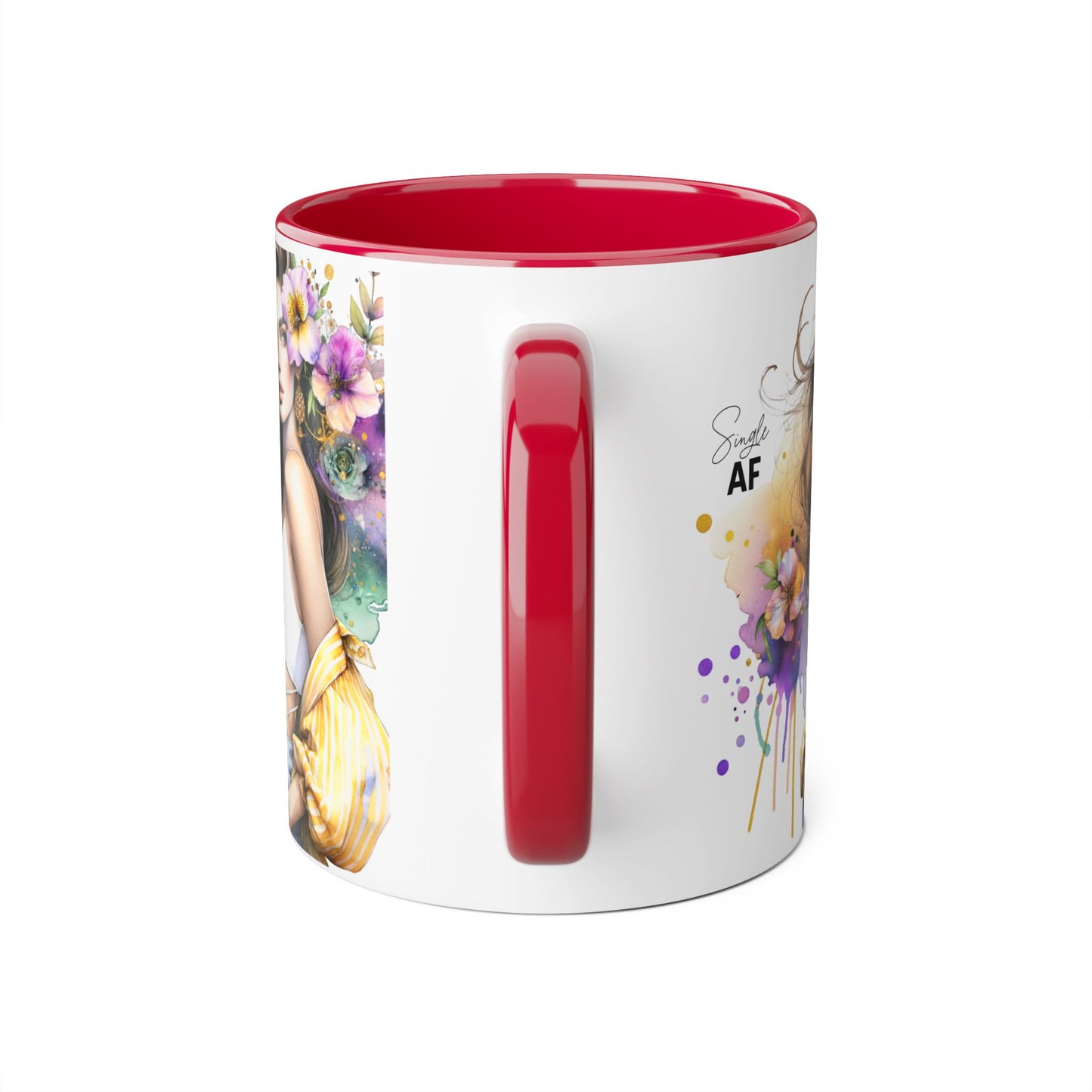 Single AF Chic Accent Mugs with Floral Art, Stylish Coffee Cups, Trendy Tea Mugs, Gift for Her, Motivational and Inspiring Drinkware
