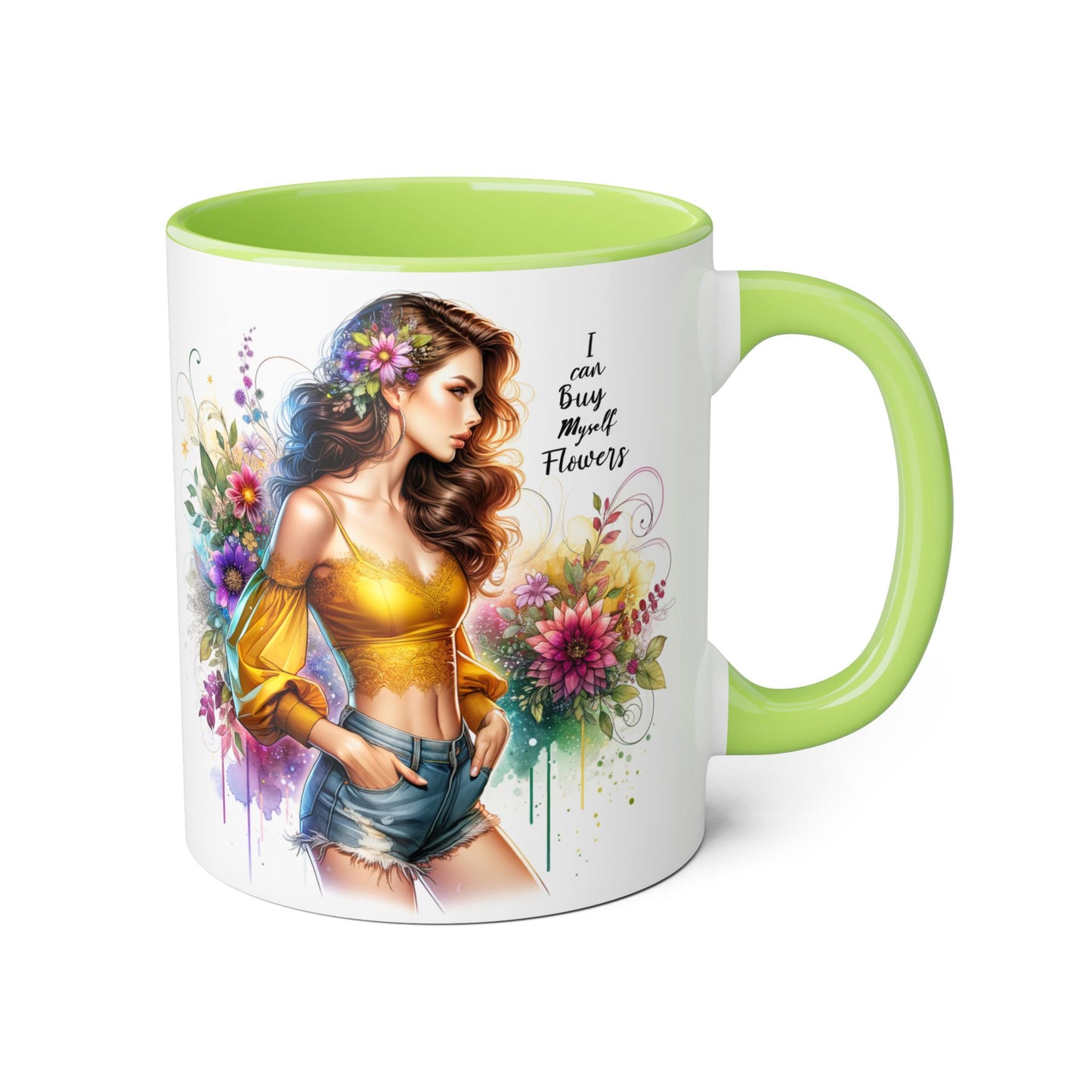 I Can Buy Myself Flowers Floral Art Accent Mug, Inspirational Coffee Cup, Unique Gift for Her, Flower Lover’s Mug, Home Decor Kitchenware