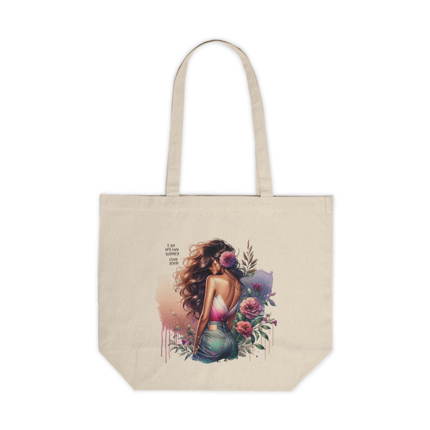 I Am My Own Happily Ever After Floral Artistic Tote Bag, Eco-Friendly Shopping Bag, Boho Style Gift, Market Tote, Summer Accessory, Women’s Handbag