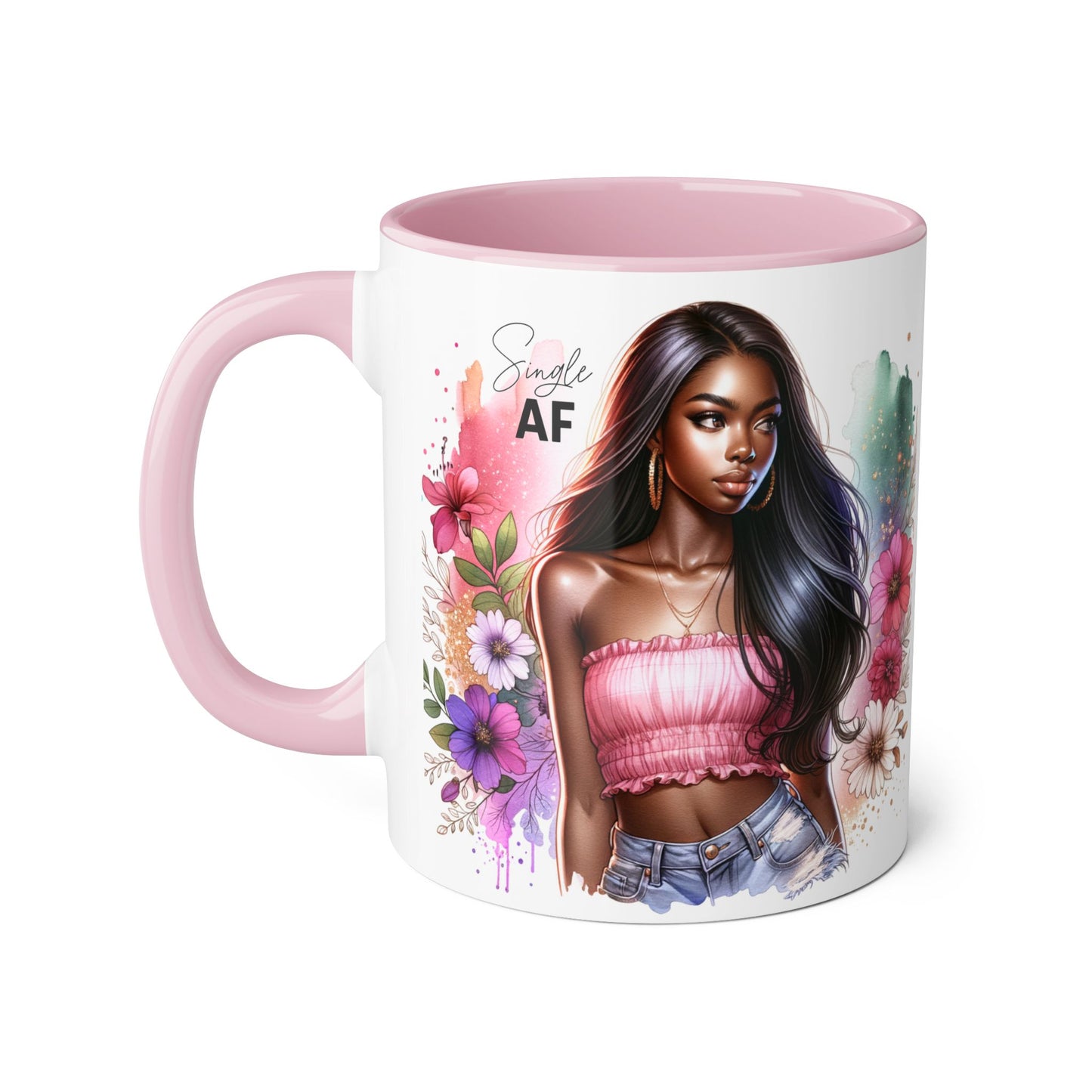 Single AF Stylish Accent Mug - Floral Artwork, Perfect Gift for Friends, Unique Home Decor, Birthday, Coffee Lover
