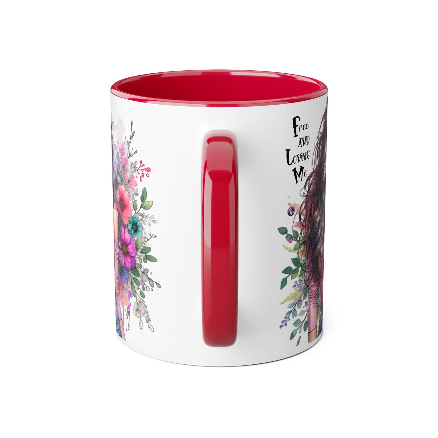 Free and Loving Me Chic Art Mug, Emotional Inspiration, Gift For Friends, Coffee Lover, Floral Design, Daily Motivation